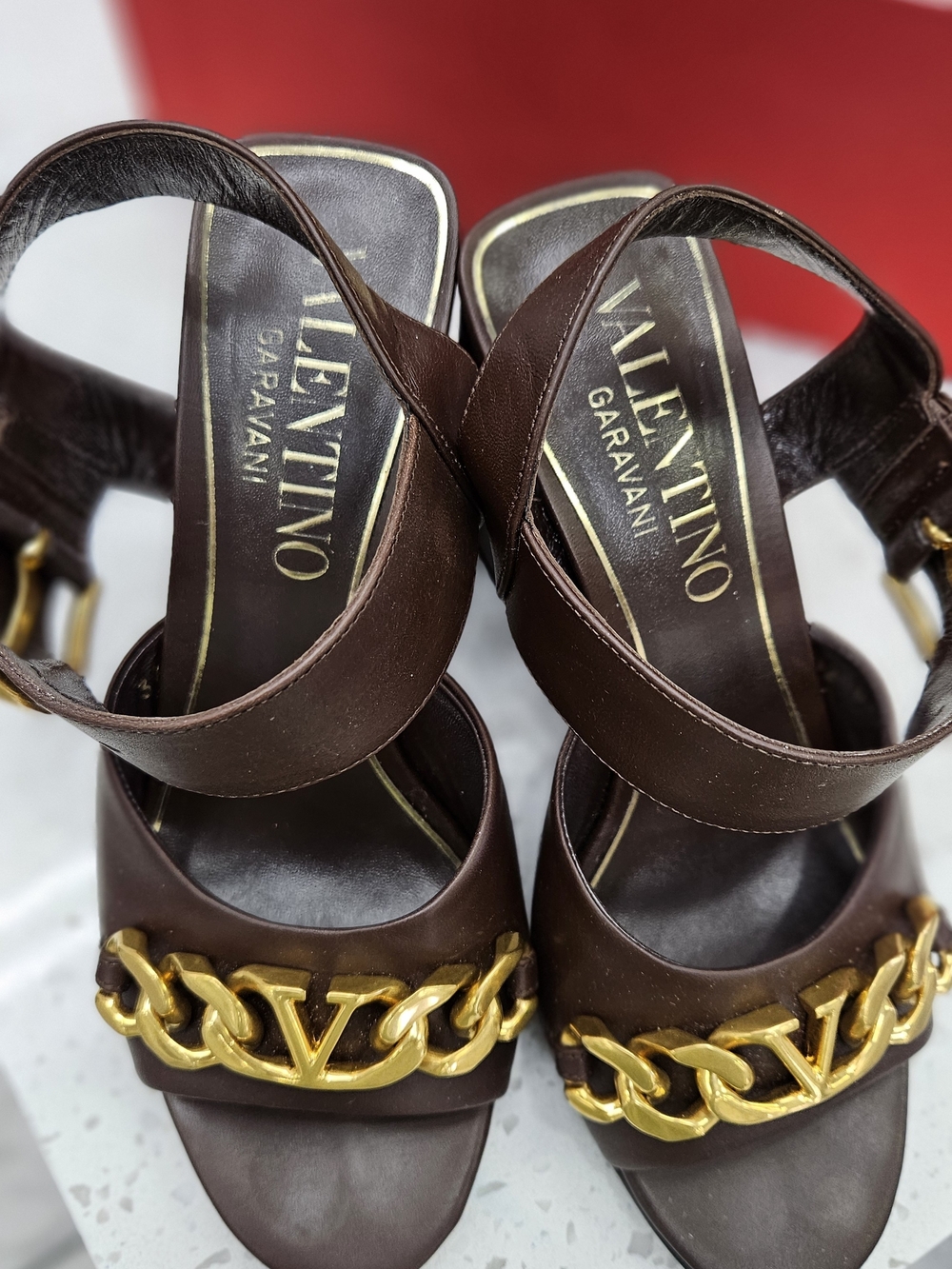 Valentino Garavani Brown Leather Chain-Link Sandals